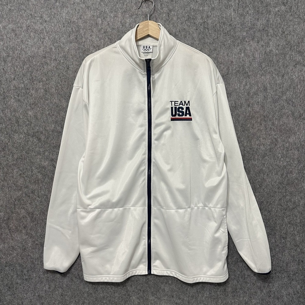 Vintage USA Olympics‎ Track Jacket Sz XL White Team USA Full Zip Athletic